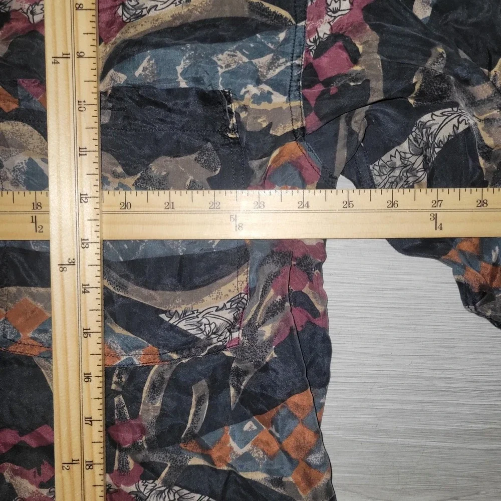 Pure Mens XL 100% Silk Button Down Shirt Abstract Geometric Print‎ Short Sleeve